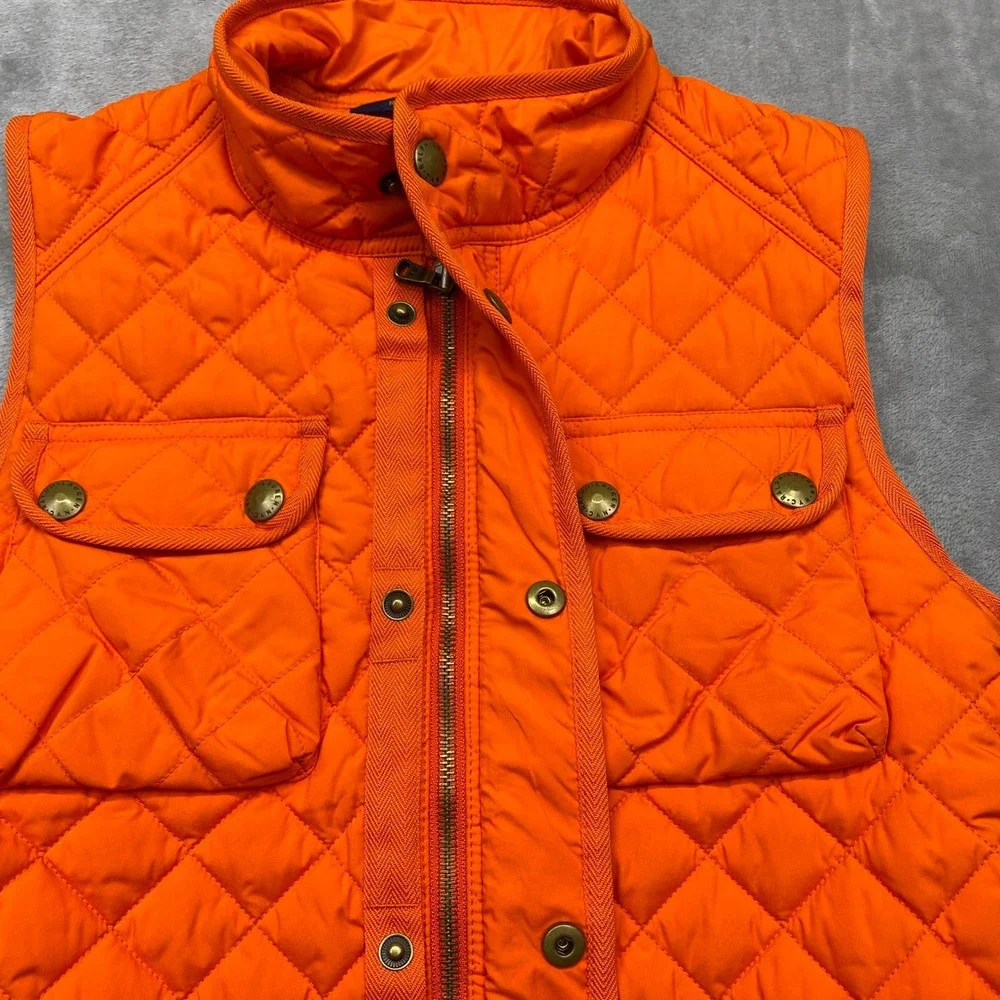 Polo Ralph Lauren Quilted Orange Puffer Vest Kids Sz L 12/14 Snap Button Pockets